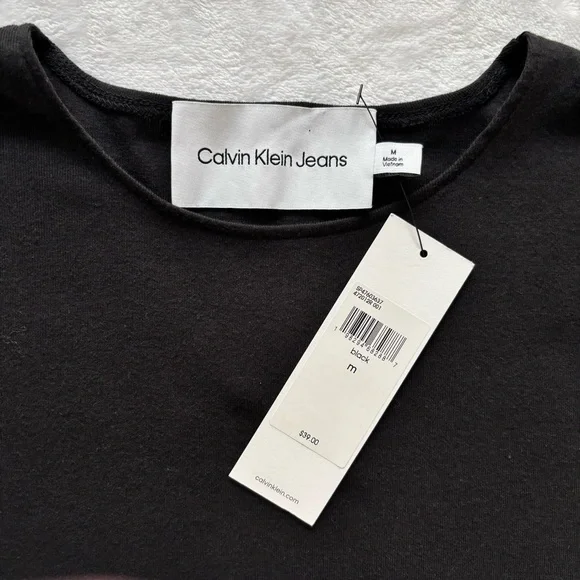 CALVIN KLEIN Black Short Sleeve Lettuce Edge Knit T-Shirt--M - Picture 6 of 14